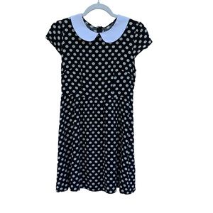 Allegra K Black and White Polka Dot Mini Dress with Peter Pan Collar